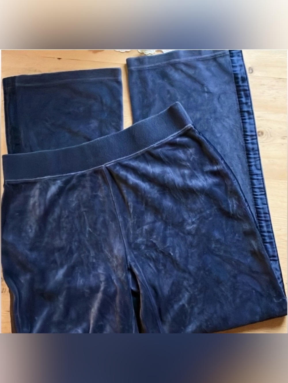 Velour Liz Claiborne M Blue Satin Pin Stripe Wide Leg Wide Waistband Lounge Pant